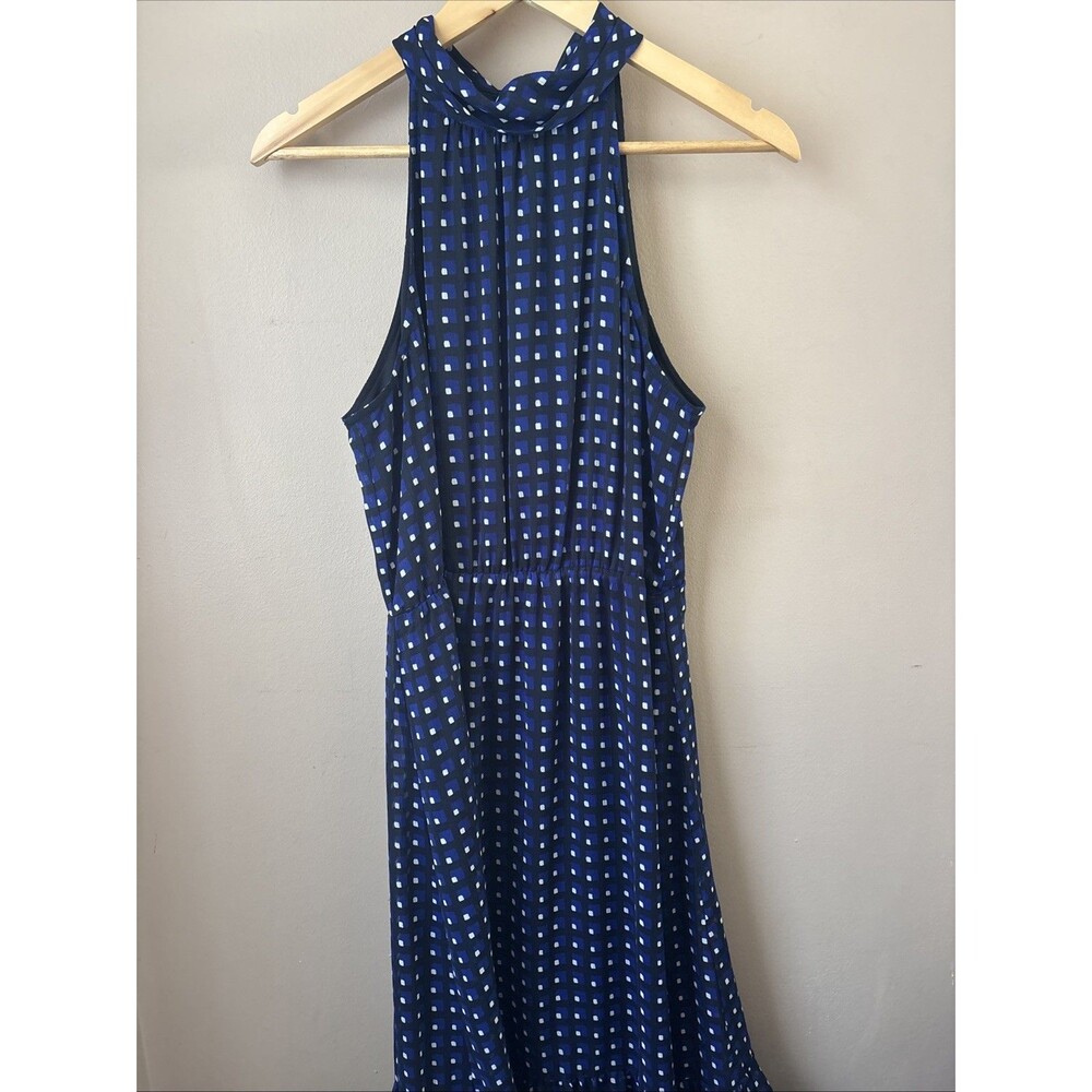 Banana Republic Dress Womens M Blue Printed Chiffon High Neck Sleeveless